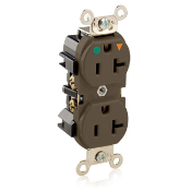 Duplex Receptacle, Tamper-Resistant, Hospital Grade, Isolated Ground, 2-Pole 3-Wire Grounding, NEMA 5-20R, 20A-12V. Flat Face, Back And Side Wired, Brown. 1-piece Ground-Contractor Pack