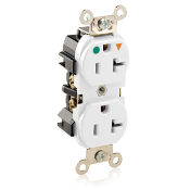 Duplex Receptacle, Tamper-Resistant, Hospital Grade, Isolated Ground, 2-Pole 3-Wire Grounding, NEMA 5-20R, 20A-12V. Flat Face, Back And Side Wired, White. 1-piece Ground-Contractor Pack