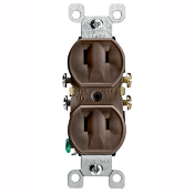 15 Amp, 125 Volt, NEMA 1-15R, 2P, 2W, With Ears Duplex Receptacle, Straight Blade, Residential Grade, Non-Grounding, Side Wired, Steel Strap, - Brown