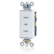 Decora Plus Switch, Single Pole, Double Throw, Maintained Contact, Center Off, 15A-120/277VAC, White, Quite Rocker Imprinted With 'High Off Low' Side And Back Wired, Mounting Screws And Washers, Ground Screw, Ears, UL And CSA. Wiring Instruction Is Not Included.
