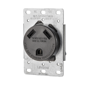 30 Amp, 125 Volt, NEMA TT-30R, 2P, 3W, Flush Mtg Receptacle, Straight Blade, Industrial Grade, Grounding, (For Recreational Vehicles), Side Wired, Steel Strap - Black
