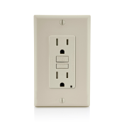 Self-test  Slim Tamper Resistant GFCI Receptacle, NEMA 5-15R 15A-125V @ Receptacle, 20A-125V Feed-through, Light Almond W/ Light Almond Test And Reset Buttons