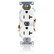 20 Amp, 125 Volt, NEMA 5-20R, 2P, 3W, Duplex Receptacle, Tamper-Resistant, Straight Blade, Fed Spec, Heavy Duty Industrial Specification Grade, Self-Grounding, Back & Side Wired, Steel Strap – WHITE
