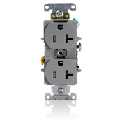 20 Amp, 125 Volt, NEMA 5-20R, 2P, 3W, Duplex Receptacle, Tamper-Resistant, Straight Blade, Fed Spec, Heavy Duty Industrial Specification Grade, Self-Grounding, Back & Side Wired, Steel Strap – GRAY