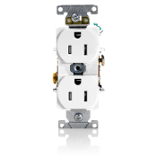 15 Amp, 125 Volt, NEMA 5-15R, 2P, 3W, Duplex Receptacle, Tamper-Resistant, Straight Blade, Fed Spec, Heavy Duty Industrial Specification Grade, Self-Grounding, Back & Side Wired, Steel Strap – WHITE