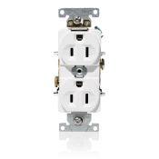 15 Amp, 125 Volt, NEMA 5-15R, 2P, 3W, Duplex Receptacle, Indented Face, Straight Blade, Fed Spec, Heavy Duty Industrial Specification Grade, Self-Grounding, Back & Side Wired, Steel Strap – WHITE