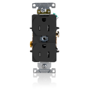 15 Amp, 125 Volt, NEMA 5-15R, 2P, 3W, Duplex Receptacle, Tamper-Resistant, Straight Blade, Fed Spec, Heavy Duty Industrial Specification Grade, Self-Grounding, Back & Side Wired, Steel Strap – BLACK