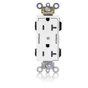 Modular Decora Plus Receptacle Narrow Body Design, Fed Spec Grade, 2-Pole 3-Wire, NEMA 5-20R, 20A-125V, Commercial Spec Grade, White, 2 Plug Controlled Markings.