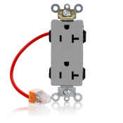 20 Amp, 125 Volt, NEMA 5-20R, 2P, 3W, Lev-Lok® Duplex Receptacle, Decora Plus™, Straight Blade, Fed Spec, Heavy Duty Industrial Specification Grade, Self-Grounding, Modular Terminals, Steel Strap - GRAY