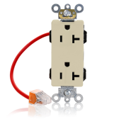 20 Amp, 125 Volt, NEMA 5-20R, 2P, 3W, Lev-Lok® Duplex Receptacle, Decora Plus™, Straight Blade, Fed Spec, Heavy Duty Industrial Specification Grade, Self-Grounding, Modular Terminals, Steel Strap - IVORY