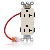 20 Amp, 125 Volt, NEMA 5-20R, 2P, 3W, Lev-Lok® Duplex Receptacle, Decora Plus™, Straight Blade, Fed Spec, Heavy Duty Industrial Specification Grade, Self-Grounding, Modular Terminals, Steel Strap - LIGHT ALMOND