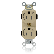 Modular Duplex Receptacle Narrow Body Design, Fed Spec Grade, 2-Pole 3-Wire, NEMA 5-15R, 15A-125V, Commercial Spec Grade, Ivory, 2 Plug Controlled Markings.