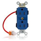 15 Amp, 125 Volt, NEMA 5-15R, 2P, 3W, Lev-Lok® Duplex Receptacle, Straight Blade, Fed Spec, Heavy Duty Industrial Specification Grade, Self-Grounding, Modular Terminals, Steel Strap - BLUE