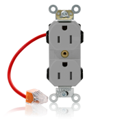 15 Amp, 125 Volt, NEMA 5-15R, 2P, 3W, Lev-Lok® Duplex Receptacle, Straight Blade, Fed Spec, Heavy Duty Industrial Specification Grade, Self-Grounding, Modular Terminals, Steel Strap - GRAY