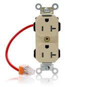 20 Amp, 125 Volt, NEMA 5-20R, 2P, 3W, Lev-Lok® Duplex Receptacle, Straight Blade, Fed Spec, Heavy Duty Industrial Specification Grade, Self-Grounding, Modular Terminals, Steel Strap - IVORY