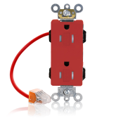 15 Amp, 125 Volt, NEMA 5-15R, 2P, 3W, Lev-Lok® Duplex Receptacle, Tamper-Resistant, Decora Plus™, Straight Blade, Heavy Duty Industrial Specification Grade, Self-Grounding - RED