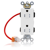 15 Amp, 125 Volt, NEMA 5-15R, 2P, 3W, Lev-Lok® Duplex Receptacle, Tamper-Resistant, Decora Plus™, Straight Blade, Heavy Duty Industrial Specification Grade, Self-Grounding - WHITE