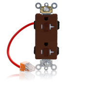 20 Amp, 125 Volt, NEMA 5-20R, 2P, 3W, Lev-Lok® Duplex Receptacle, Tamper-Resistant, Decora Plus™, Straight Blade, Heavy Duty Industrial Specification Grade, Self-Grounding - BROWN