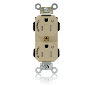 15 Amp, 125 Volt, NEMA 15-20R, 2P, 3W, Lev-Lok® Duplex Receptacle, Two Marked Controlled Outlet, Straight Blade, Fed Spec, Heavy Duty Industrial Specification Grade, Tamper-Resistant Self-Grounding, Modular Terminals, Steel Strap - IVORY