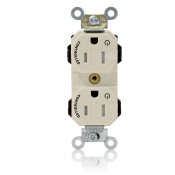 15 Amp, 125 Volt, NEMA 15-20R, 2P, 3W, Lev-Lok® Duplex Receptacle, Two Marked Controlled Outlet, Straight Blade, Fed Spec, Heavy Duty Industrial Specification Grade, Tamper-Resistant Self-Grounding, Modular Terminals, Steel Strap - LIGHT ALMOND