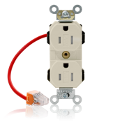 15 Amp, 125 Volt, NEMA 5-15R, 2P, 3W, Lev-Lok® Duplex Receptacle, Straight Blade, Fed Spec, Heavy Duty Industrial Specification Grade, Self-Grounding, Tamper-Resistant, Modular Terminals, Steel Strap - LIGHT ALMOND