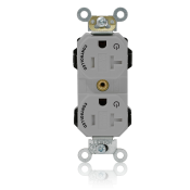 20 Amp, 125 Volt, NEMA 20-20R, 2P, 3W, Lev-Lok® Duplex Receptacle, Two Marked Controlled Outlet, Straight Blade, Fed Spec, Heavy Duty Industrial Specification Grade, Tamper-Resistant Self-Grounding, Modular Terminals, Steel Strap - GRAY