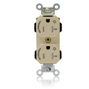 20 Amp, 125 Volt, NEMA 20-20R, 2P, 3W, Lev-Lok® Duplex Receptacle, Two Marked Controlled Outlet, Straight Blade, Fed Spec, Heavy Duty Industrial Specification Grade, Tamper-Resistant Self-Grounding, Modular Terminals, Steel Strap - IVORY