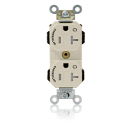 20 Amp, 125 Volt, NEMA 20-20R, 2P, 3W, Lev-Lok® Duplex Receptacle, Two Marked Controlled Outlet, Straight Blade, Fed Spec, Heavy Duty Industrial Specification Grade, Tamper-Resistant Self-Grounding, Modular Terminals, Steel Strap - LIGHT ALMOND