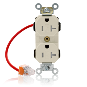 20 Amp, 125 Volt, NEMA 5-20R, 2P, 3W, Lev-Lok® Duplex Receptacle, Straight Blade, Fed Spec, Heavy Duty Industrial Specification Grade, Self-Grounding, Tamper-Resistant, Modular Terminals, Steel Strap - LIGHT ALMOND