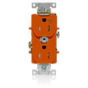 Duplex Receptacle, Tamper-resistant, Isolated Ground, 2-Pole 3-Wire Grounding, NEMA 5-15R, 15A-125V Flat Face, Back And Side Wired, Orange. 1-piece Ground.