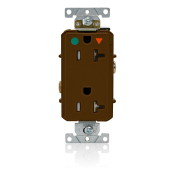 Decora Plus Duplex Receptacle, Tamper-resistant, Hospital Grade, Isolated Ground, 2-Pole 3-Wire Grounding, NEMA 5-20R, 20A-125V   Back And Side Wired, Brown. 1-Piece Ground.