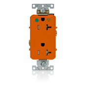 Decora Plus Duplex Receptacle, Tamper-resistant, Hospital Grade, Isolated Ground, 2-Pole 3-Wire Grounding, NEMA 5-20R, 20A-125V   Back And Side Wired, Orange. 1-Piece Ground.