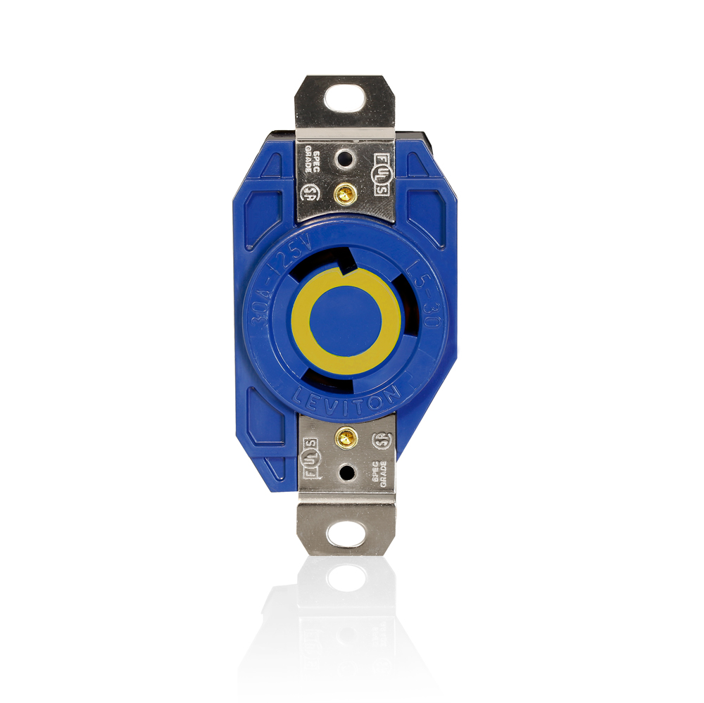 30 Amp, 125 Volt, NEMA L5-30R, 2P, 3W, Flush Mtg Locking Receptacle, Industrial Grade, Grounding, V-0-MAX - Blue