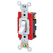 20 Amp, 120/277 Volt, Toggle Double-Pole AC Quiet Switch, Extra Heavy Duty Grade, Self Grounding, Back and Side Wired, Red