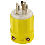 30 Amp, 125 Volt, NEMA L5-30P, 2P, 3W, Locking Plug, Industrial Grade, Grounding, Corrosion Resistant - Yellow-White