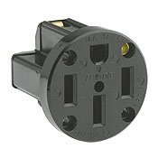 50A, 125/250V, NEMA 14-50R, 3P, 4W, Panel Mounting Receptacle, Straight Blade, Industrial Grade, Grounding, Side Wired, Strap, Black