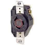 20-Amp, 480-Volt, Flush Mounting Locking Receptacle, Industrial Grade, Grounding, V-0-MAX, Black