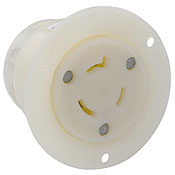 20 Amp, 480 Volt, Flanged Outlet Locking Receptacle, Industrial Grade, Grounding, White