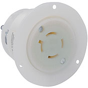 20 Amp, 125/250 Volt, Flanged Outlet Locking Receptacle, Industrial Grade, Grounding, White