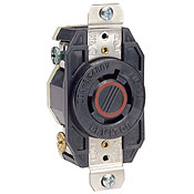 Product image for Leviton 2430 20amp 480v 3-Phase Black Locking Single Flush Receptacle, 3-Pole 4-Wire Non-Grounding, Industrial Grade