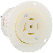 20 Amp, 277/480 Volt- 3PY, Flanged Outlet Locking Receptacle, Industrial Grade, Grounding, White