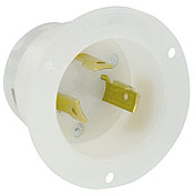 30 Amp, 125 Volt, NEMA L5-30P, 2P, 3W, Locking Flanged Inlet , Industrial Grade, Grounding, White