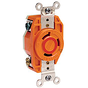 30 Amp, 480 Volt, NEMA L8-30R, 2P, 3W, Flush Mtg Locking Receptacle,Industrial Grade, Isolated Ground, V-0-MAX - Orange