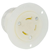 30 Amp, 480 Volt, Flanged Outlet Locking Receptacle, Industrial Grade, Grounding, White