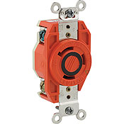 30 Amp, 600 Volt, NEMA L9-30R, 2P, 3W, Flush Mtg Locking Receptacle,Industrial Grade, Isolated Ground, V-0-MAX - Orange