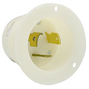30 Amp, 250 Volt- 3PY, Flanged Inlet Locking Receptacle, Industrial Grade, Non-Grounding, White