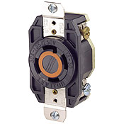 30 Amp, 125/250 Volt, Flush Mounting Locking Receptacle, Industrial Grade, Grounding, V-0-MAX, Black