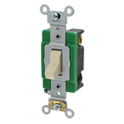 30 Amp, 120/277 Volt, Toggle 3-Way AC Quiet Switch, Extra Heavy Duty Spec Grade, Self Grounding, Back and Side Wired, Ivory
