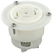 20 Amp, 250 Volt, 10 Amp 600 Volt AC, 4P, 5W, Non-NEMA, Locking Flanged Outlet, Grounding, Industrial Grade, White