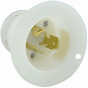 15 Amp, 125 Volt, NEMA L5-15P, 2P, 3W, Locking Flanged Inlet, Industrial Grade, Grounding, White